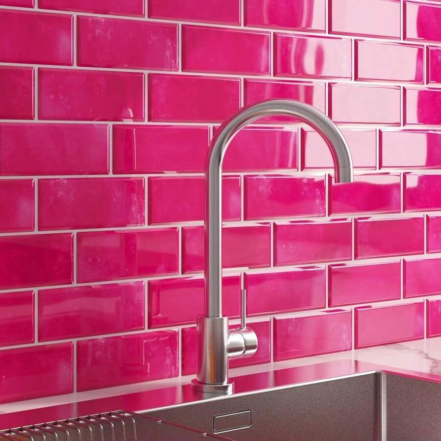 LaCheery 12inchx12inch Hot Pink Subway Tile Peel And Stick Backsplash 3D Dark Pink Subway Tile Backsplash Sheets For Kitchen Wall Bathroom Backsplash Tiles Peel And Stick On Back Splash Wall Sticker 4 Tiles,4Tiles,HotPink - Hồng nóng - Xem 1