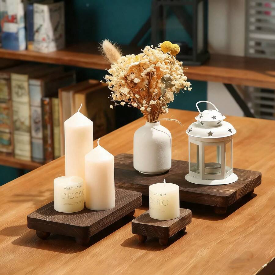 1pc/3pcs Wooden Base Stand, Suitable For Kitchen, Bathroom, Countertop, Dining Table, Can Be Used As Soap Dish, Plant Decor Rack, Candle Vase Stand, Etc.