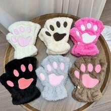 Cat Paw&Pure White Style Cozy Winter Mittens - Soft Plush Fluffy Flip Cover Mittens Warm Soft Half Finger Fingerless Gloves Soft, Windproof, Casual Weekend Wear, Thick, Warm, And Comfortable Hand Protection, Christmas Personalised Gifts For Women, Funny Gifts For Teenager - Multicolor - View 12
