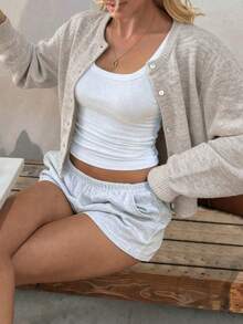 FOR BEAUTY 女士时尚圆领纯色修身长袖针织开衫，女士日常通勤休闲毛衣，新年情人节 - 燕麥 - 查看 5