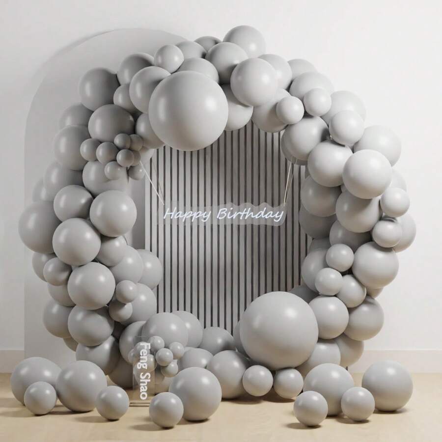 50/125个灰色乳胶气球 - 5/10/12/18英寸圆形氦粉灰色气球拱门套装，适用于生日、新娘送礼会、结婚纪念日、毕业典礼、退休派对、性别揭晓派对装饰