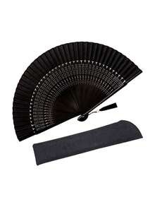 3 piezas Abanico plegable negro clásico, gran regalo para refrescarse en verano, elegante y de moda abanico plegable negro, fácil de llevar y guardar, adecuado para bodas, fiestas, actuaciones, baile, decoración del hogar, festivales, regalos de cumpleaños, regalos de graduación y talla grande ocasiones. - Multicolor - Ver 6