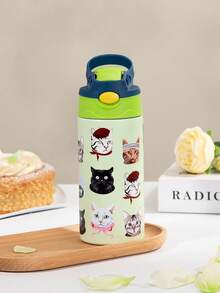 1PC 350ml Cartoon Prints Insulated Water Bottle With Covered Pop-Up Straw, Rainbow Horse&Mermaid Sports Water Bottle With Handle,Tumblers With Leak-Proof Stainless Steel,Four Colors Available,Back To School Supplies - Multicolor - View 19