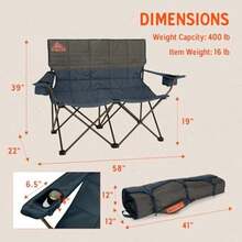 Kelty Loveseat - Silla de Campamento Plegable Doble para Festivales, Camping y días de Playa, Sombra Oscura/Azul Marino(Dark Shadow) - Multicolor - Ver 4