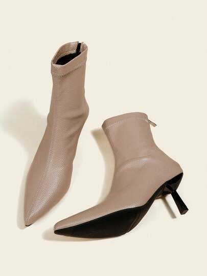 7cm High Heel Camel Ankle Boots & Ankle Boots, Comfortable & Fashionable Pointed Toe Slim Fit Elastic Boots For Women