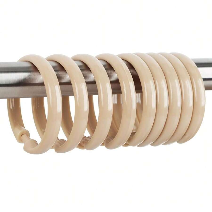 Qulable Beige Shower Curtain Hooks - 12 Pcs Circular Plastic Shower Curtain Rings For Bathroom - O Shaped Ivory Cream Shower Hooks Rings For Shower Curtain Rod,Beige - 淺褐色的 - 查看 1