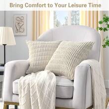 Volcanics Pack Of 2 Cream Decorative Throw Pillow Covers 18x18 Inch, Soft Corduroy Striped Square Cushion Cases, Modern Farmhouse Boho Home Decor For Spring Couch Bed Sofa Living Room,18inchx18inch(Packof2),Cream - Cream - 查看 4
