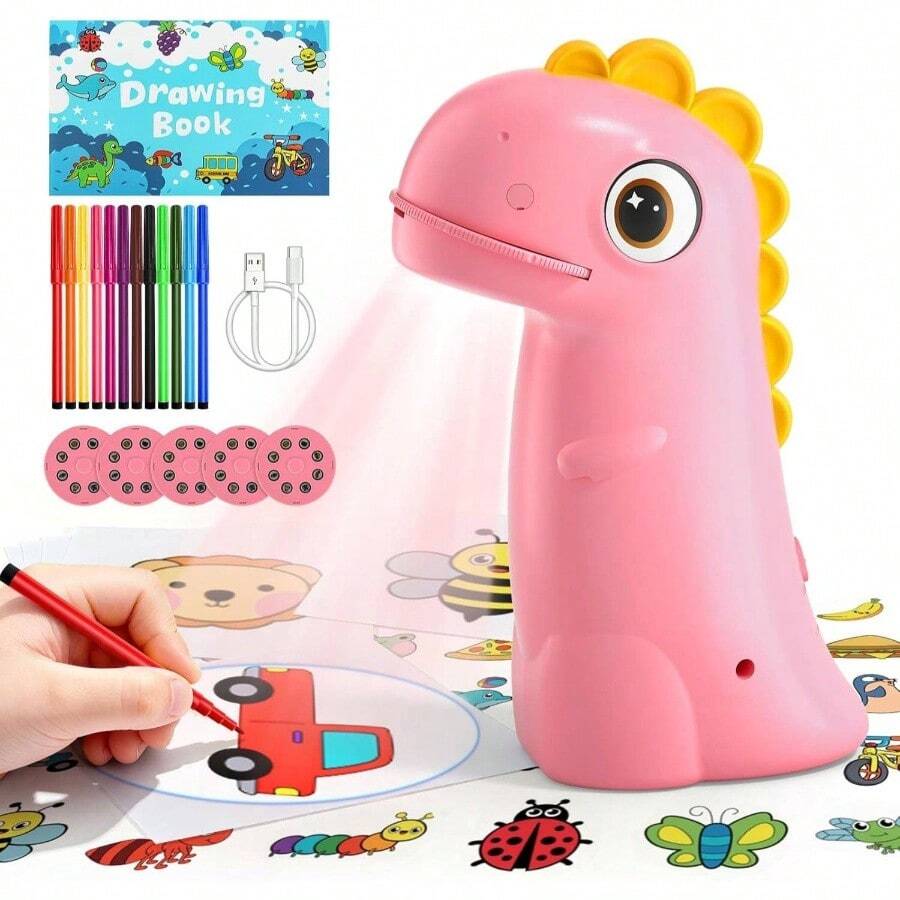 - Proyector de dibujo de dinosaurio, juguetes para nios de 3 a 5 aos, regalos de Navidad y cumpleaos y proyector de dibujo con 40 patrones rosa - inicial - View 1