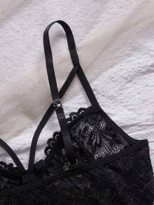 Alluring Luxury Middle Eastern Style Black Lingerie Set, Exquisite Lace Details Make You Shine Sexy Underwear Set - Black - View 6