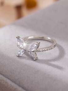 1 pièce Bague papillon réglable en cubic zirconia cubique à la mode pour femmes, accessoire polyvalent pour toutes les saisons et bijou idéal pour le port quotidien, parfait comme cadeau pour les amis et la famille.