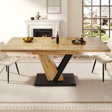 Extendable Dining Table (120–160 X 75 X 75.5 Cm), Table, Kitchen Table, Extendable Table, Extends Up To 160 Cm, Suitable For Kitchen And Living Room, Tabletop With Wood Grain. - Natural Color - View 3