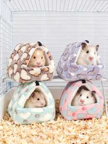 1 件随机颜色迷你心形/海星图案温暖毛绒防风仓鼠窝睡袋吊床适合小型宠物，秋冬季