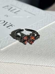 1pc Unisex Fashion Punk Goth Dark Butterfly Pomegranate Red Crystal Open Ring, Unisex Men Women Finger Ring, Suitable For Daily Decoration Wear