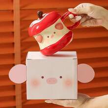 1pc Cute Apple Air Conditioning Figurine Mug, Household Water Cup, Thermal Ceramic Cup, Valentine's Day Gift - White - View 1