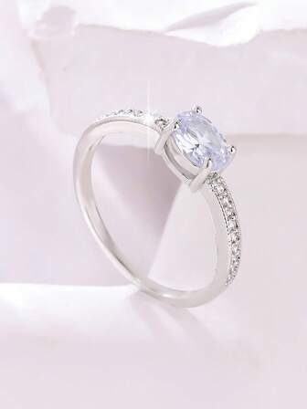 1pc Elegant Minimalist Oval Synthetic Zirconia Stone Ring For Women, Suitable For Wedding, Engagement, Party, Birthday, Valentine's Day, Christmas, Thanksgiving