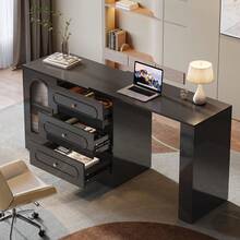 LITTLE TREE L Shaped Desk With 3 Drawers, Reversible Corner Desk With Cabinet, 360° Rotatable Study Table With Adjustable Shelves For Home Office - Black - View 7