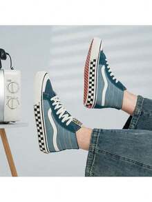 Vans Unisex SK8-Hi 138 Checkerboard High-Top Casual Canvas Skate Shoes VN0A3MV1XGK - Blue - View 2