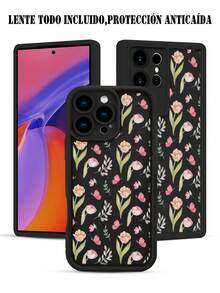 1 Piece Phone Case With Pink Tulip And Butterfly Design On A Black Background, Elegant Floral Style, Soft TPU, Full Impact And Anti-Slip Protection, Compatible With IPhone 17 ProMax/16/15/14/13/12/11/Plus/Pro/ProMax, Compatible With Galaxy A34/A35/A54/A55, Galaxy S20/S21/S22/S23/S24/S25 Ultra/Plus, Compatible With Galaxy//Honor// - 黑色 - 查看 5