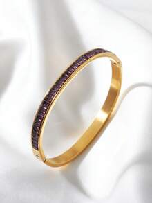 1 chiếc vòng tay thép không gỉ mạ vàng 18K, khảm đá Cubic Zirconia sáng bóng, vòng tay sang trọng nhiều màu, thích hợp đeo hàng ngày và ngày lễ, trang sức thời trang, phụ kiện thanh lịch làm quà tặng, trang sức tinh tế - Zircon nhiều màu - Xem 4