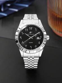 RICECGO 1pc Men's Classic Quartz Steel Band Wristwatch With Calendar Display, Suitable For Daily Wear, Business Occasions, High-End Sophisticated Gift - Silver - View 16