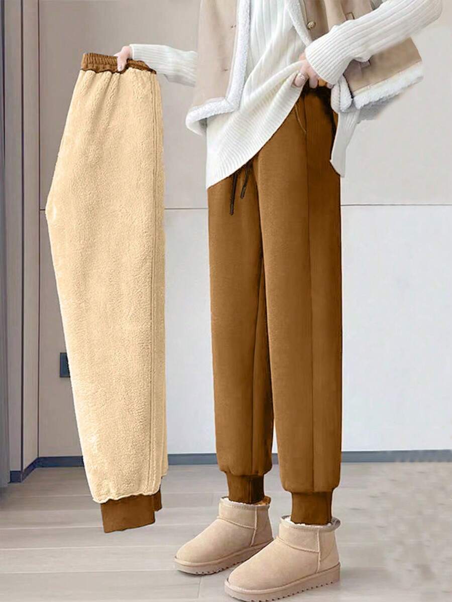 女士户外保暖加厚裤，秋冬季加厚保暖羊羔绒运动裤，抓绒材质