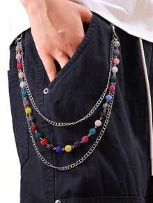 1pc Pearl Flower Trouser Chain,Wallet Chain, High - End Style, Men's Hip - Hop Style, Multi - Layer Metal Pendants, Inlaid With Artificial Gemstones, Hip - Hop Punk Style Fashion Accessories. Suitable For Trouser Chains, Keychains, Waist Decoration, Suitable For Teenagers, Applicable To Casual Outdoor Activities, Sports, Vacations, Travels, Graduations, Birthdays, And Daily Wear - Nhiều màu - Xem 7
