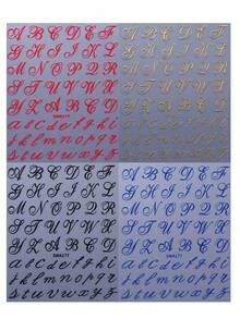 4张大号字母3D美甲贴纸，包含金色、红色、蓝色、黑色大小写字母，自粘式美甲贴，DIY美甲装饰配件，美甲用品 - 彩色 - 查看 12