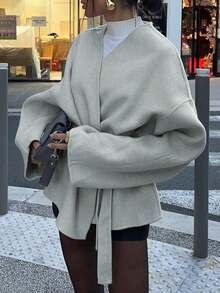 Vaiaye Women's Solid Color Wool Cardigan Coat, Suitable For New Year And Thanksgiving