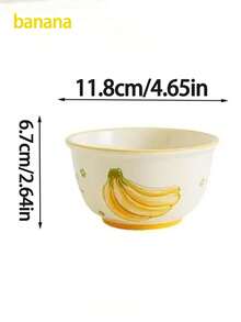 Ceramic Rice Bowl - Cute Fruit & Lucky Pattern Cartoon Design, Microwave Dinner Bowl For Daily Use, High-Quality Tableware - Multicolor - View 3