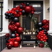109pcs Black And Gold Balloon Arch Diy Kit, Simple Wedding Decoration For Birthdays, Weddings, Engagements, Outdoor Photography, Shower Party, Farm, Balloon Arch Decoration, Shower Party Decoration, Bachelor Party Gender Revealing Decoration, Christmas Can Be Diy Matched - Black and Red - View 7