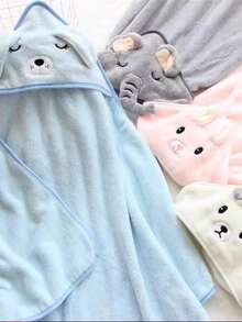 Hooded Bath Towel With Embroidered Animal Design, Baby/Newborn/Children's Bathrobe, Embroidered Ref: YB-006 - 白色 - 查看 7