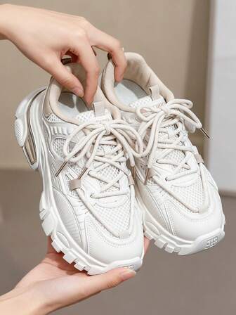 Cómodo y transpirable de malla patchwork de color de moda de las mujeres de fondo grueso zapatos deportivos casuales,punta redonda suela blanda encaje ligero hasta zapatillas de tenis,Cuatro estaciones nuevo zapatillas casual de mujer para hacer deporte, sin olor y sin olor a pies,viajar y para el día a día