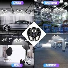 1Pack Folding Garage Light, With 7+1 Adjustable Panels LED Garage Lighting Basement Barn E26/E27 LED Lamp For Garage, 6500K Shop Light ,Workshop, Basement, Warehouse, Attic, Storage Room - 黑色-1個裝 - 查看 11