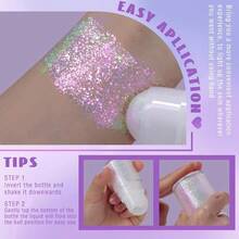 AWYYRoll-On Holographic Body Glitter Gel For Face Hair Chameleon Color Changing Glitter Gel Under Light Chunky Mermaid Sequins Festival Party Rave Accessories Shimmer Makeup 8# Sparkling Pink - 8閃亮粉紅色 - 查看 3