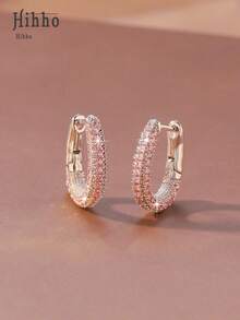 Hihho 1 Cặp bông tai hình chữ U trang trí Cubic Zirconia tông bạc sang trọng, Quà tặng ngày lễ thanh lịch cho phụ nữ - Bạc - Xem 11