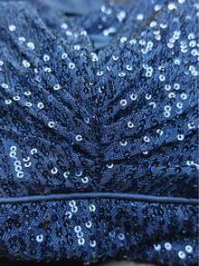 Vestido de noche elegante de cola de sirena sin mangas con escote en V profundo y espalda descubierta totalmente lentejuelado en azul marino - Azul Marino - Ver 4