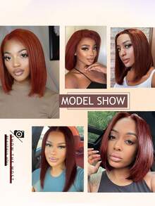 Bye-Bye Knots 6x4 Lace Reddish Brown Straight Bob Human Hair Wig - Glueless Virgin Hair Wig With Pre-Bleached Invisible Knots, 180% Density, Adjustable Elastic Cap For All Light Beige Tones & Occasions, Versatile Hairpiece, Natural Hair Look - Multicolor - View 10