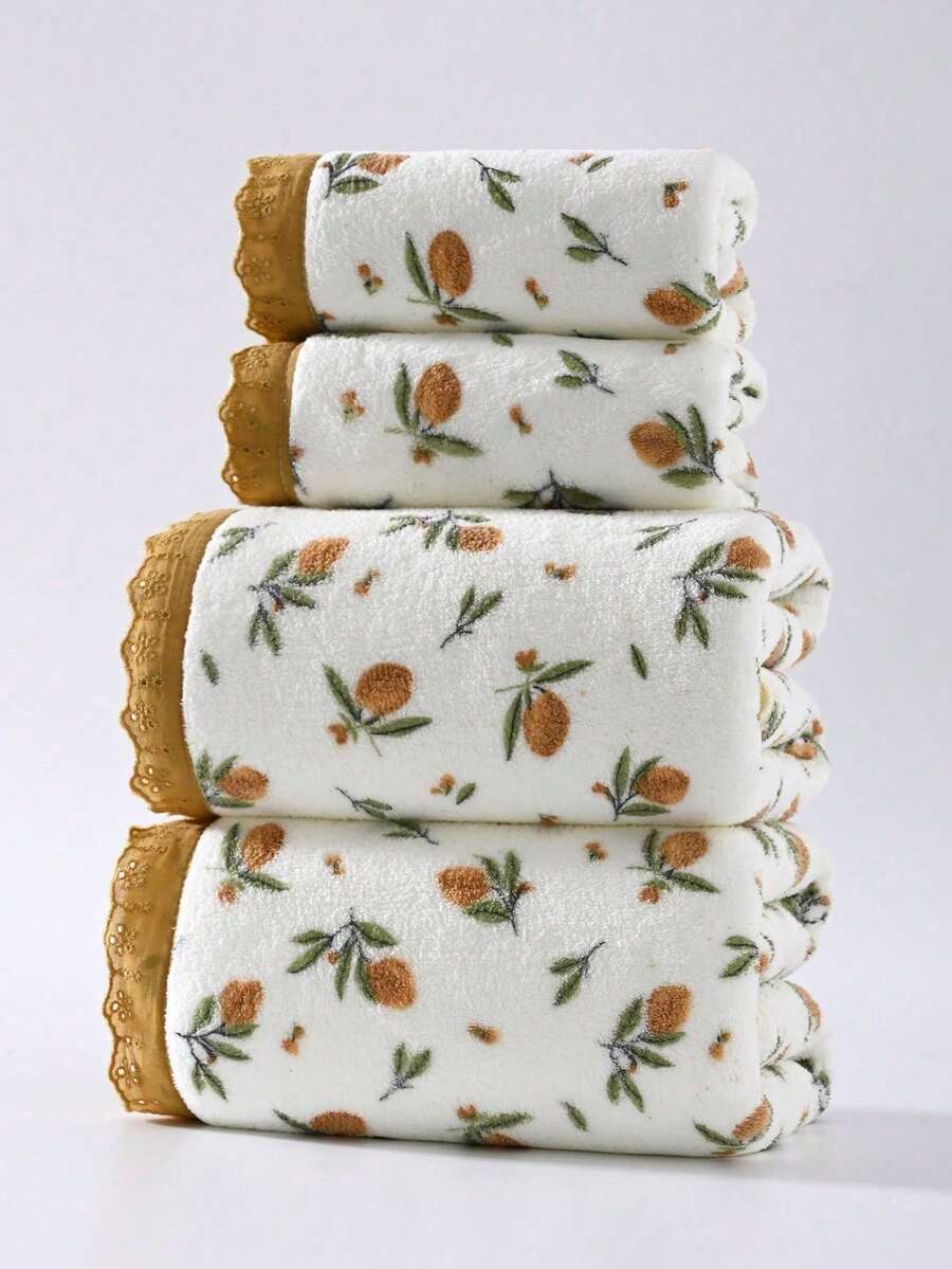 1条/2条装百合花蕾丝珊瑚绒毛巾（轻薄），超柔软吸水亲肤速干手巾，户外泳池毛巾，成人情侣居家日常面巾，浴巾 70*140cm，面巾 34*75cm 浴室装饰 - 彩色 - 查看 1