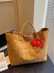 BEIKAMU 1pc Solid Color Fashion Large Capacity Tote Bag, Dual Handle Versatile Handbag, Suitable For Daily Commute, Shopping And Outings - Brown - View 9