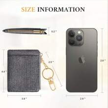 Sodsay Card Case Slim Front Pocket Wallet For Women Credit Card Holder With Keychain - Denim Black - 查看 7