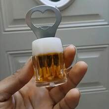 1/2/3pcs Magnetic Beer Bottle Opener Mug Shape Bottle Bar Refrigerator Stainless Steel Wine Opener Kitchen Accessories, Beer Mug With Bottle Opener Lid, Fun Beer Buddy - Acrylic Magnetic Suspension Bottle Opener With Refrigerator Magnet, Decor Cool Unique Birthday Gifts Collection, Fun Gift, And Home Decoration, Ideal For Beer Lovers, Home Bar, Parties, And Gifting, Imanes Nevera