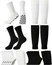 Eurzom 4 Pares De Calcetines De Fútbol con Agarre Y Espinilleras para Hombre, Antideslizantes, Blancos Y Negros, con Mangas De Compresión para Fútbol, Baloncesto Y Fútbol. - 1 - Ver 1