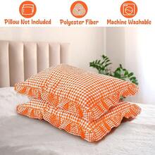 Euro Sham Pillow Covers - 2PCS European Plaid Ruffle Throw Pillow Sham For Sofa Couch, Orange Bow Tie Gingham Buffalo Check Cushion Cover Decoration For Bed Bedroom Living Room (19.7\ X 11.8\),19.7inchx11.8inch(Packof2),Orange - 橘色 - 查看 5