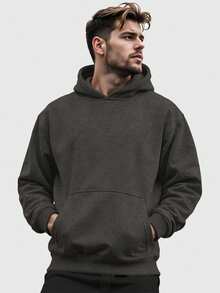 Conjunto Masculino de Moletom Canguru Liso com Bolso Capuz e Calça Flanelado Quente