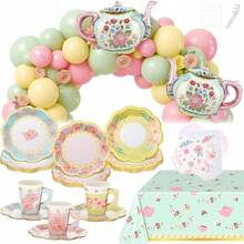 D174 Pcs Tea Party Decorations And Plies For 12 Guests Floral Disposable 7" And 9" Paper Plates Paper Cups Napkins Tablecloths Balloons For Floral Birthday Party Wedding Baby Shower - Nhiều màu - Xem 1