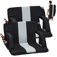 ShiningLove Wide Bleacher Seats With Back Support – 2-Pack Reclining Stadium Chairs, Padded Cushion, Anti-Slip Base, 6 Adjustable Angles, Armrests & Storage Pockets For Sports Events - 黑色/灰色 20吋寬 - 查看 1