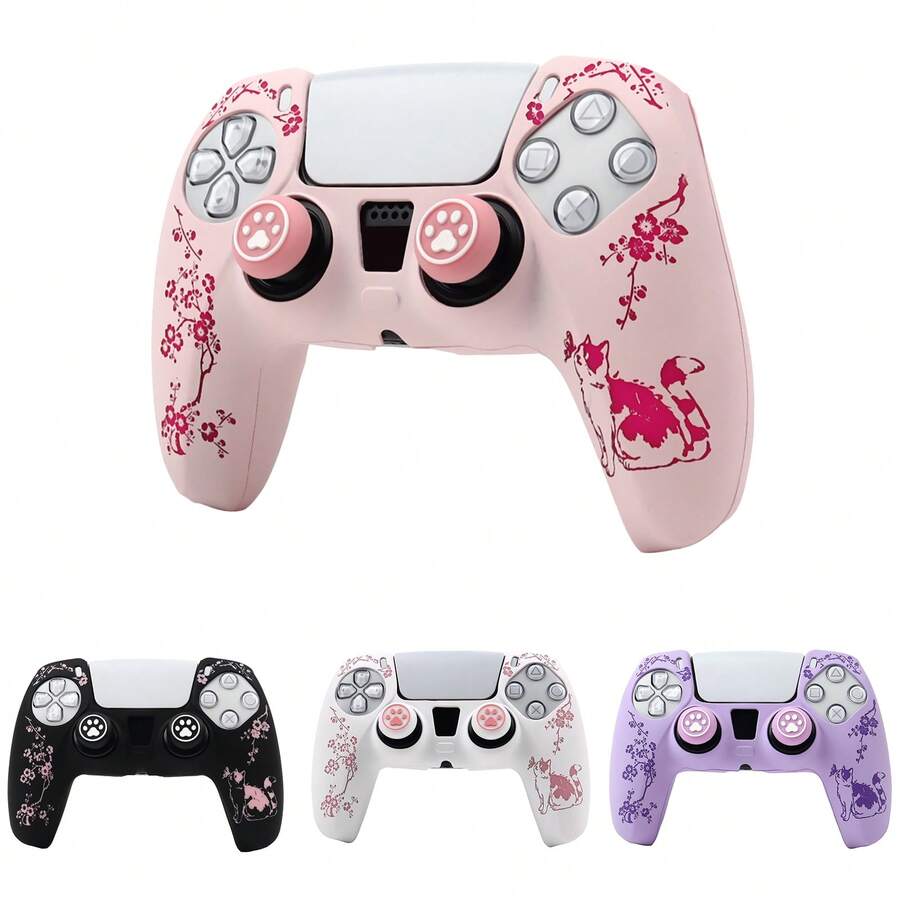 RALAN 1个PlayStation 5手柄保护套,包含一个“花丛中的猫”图案保护壳和两个定制摇杆帽。 - 彩色 - 查看 1