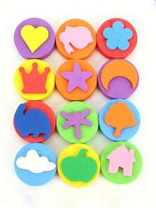 6pcs/Set Random Color EVA Foam Stamp Set - Heart, Star, Flower, Geometric Patterns, Suitable For DIY Art, Painting And Craft Projects, Craft Stamp Set | Vibrant Foam Design | EVA Foam Stamps, Foam Painting - Multicolor - View 2