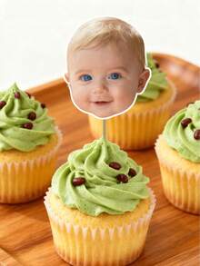 10/25/50/100/150个个性化纸质蛋糕装饰插牌，定制人脸主题生日派对纸杯蛋糕装饰和个性化照片派对装饰，宝宝一周岁生日派对用品。