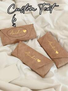 Personalized Name/Text Eyeglass Case - Soft Brown Texture, Luxury Portable Eyeglass Case, Thoughtful Eyeglass Storage Box, Fashionable Eyeglass Accessory, Suitable For Glasses, Glasses, Reading Glasses, Great For Travel, Pocket, Wallet, Ideal Gift For Family, Teachers, Classmates, Friends, Couples - Multicolor - View 2